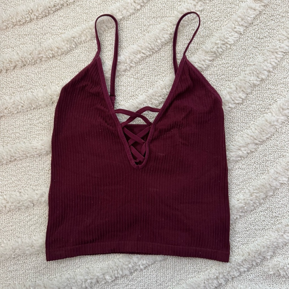Y2K Burgundy Strappy Ribbed Tank Top